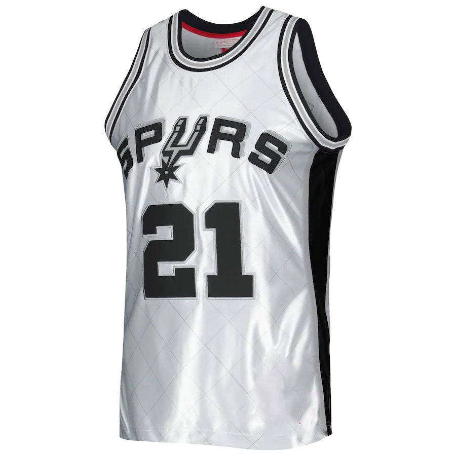 S.Antonio Spurs #21 Tim Duncan Mitchell & Ness 1998-99 Hardwood Classics 75th Anniversary Swingman Jersey Platinum Stitched American Basketball Jersey - Main View