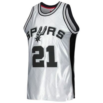 S.Antonio Spurs #21 Tim Duncan Mitchell & Ness 1998-99 Hardwood Classics 75th Anniversary Swingman Jersey Platinum Stitched American Basketball Jersey - Main View