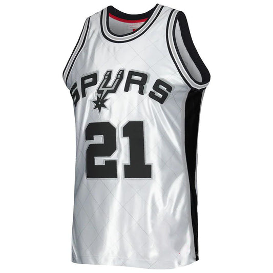 S.Antonio Spurs #21 Tim Duncan Mitchell & Ness 1998-99 Hardwood Classics 75th Anniversary Swingman Jersey Platinum Stitched American Basketball Jersey - Main View