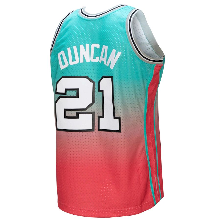 S.Antonio Spurs #21 Tim Duncan Mitchell & Ness 199899 Hardwood Classics Fadeaway Swingman Player Jersey PinkTeal Stitched American Basketball Jersey - Main View