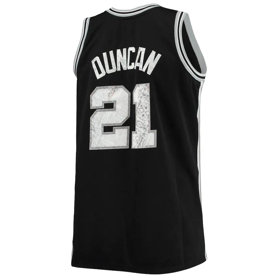 S.Antonio Spurs #21 Tim Duncan Mitchell & Ness Big & Tall 1998-99 75th Anniversary Diamond Swingman Jersey Black Stitched American Basketball Jersey - Main View