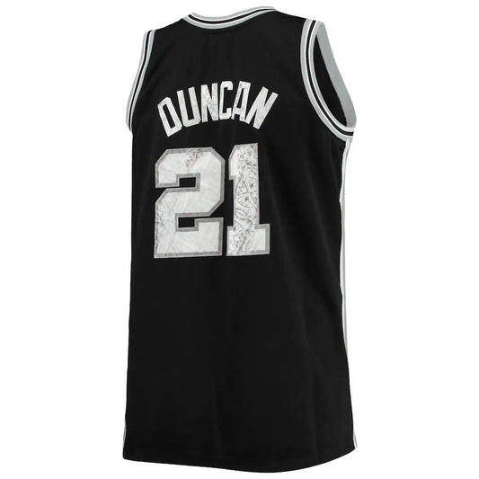 S.Antonio Spurs #21 Tim Duncan Mitchell & Ness Big & Tall 1998-99 75th Anniversary Diamond Swingman Jersey Black Stitched American Basketball Jersey - Main View