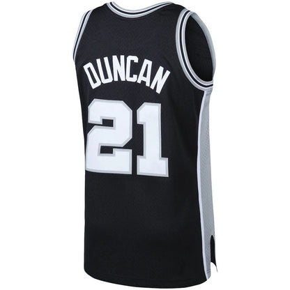 S.Antonio Spurs #21 Tim Duncan Mitchell & Ness Big & Tall Hardwood Classics Jersey Black Stitched American Basketball Jersey - Main View