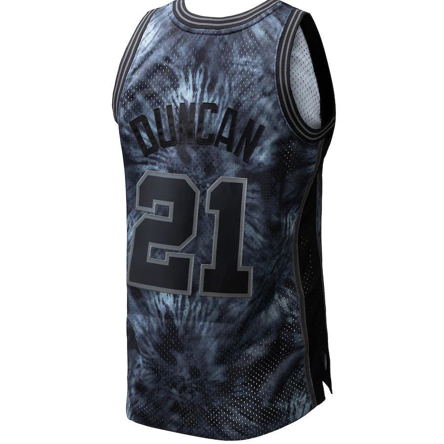 S.Antonio Spurs #21 Tim Duncan Mitchell & Ness Unisex Hardwood Classics 1998-99 Tie-Dye Swingman Jersey Black Stitched American Basketball Jersey - Main View