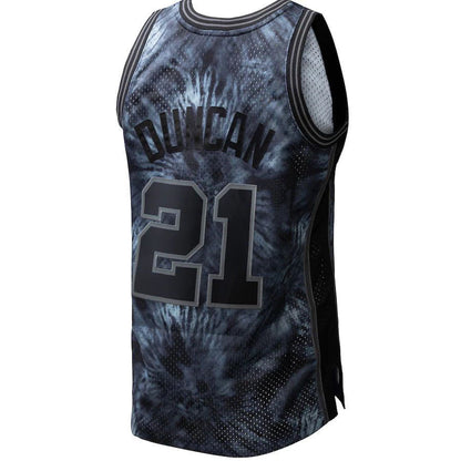 S.Antonio Spurs #21 Tim Duncan Mitchell & Ness Unisex Hardwood Classics 1998-99 Tie-Dye Swingman Jersey Black Stitched American Basketball Jersey - Main View