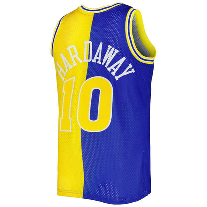 G.State Warriors #10 Tim Hardaway Mitchell & Ness Hardwood Classics 1990-91 Split Swingman Jersey Royal Gold Stitched American Basketball Jersey - Main View