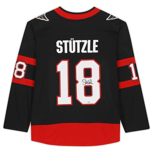 O.Senators #18 Tim Stutzle Fanatics Authentic Autographed Branded Breakaway Jersey Black Stitched American Hockey Jerseys - Main View