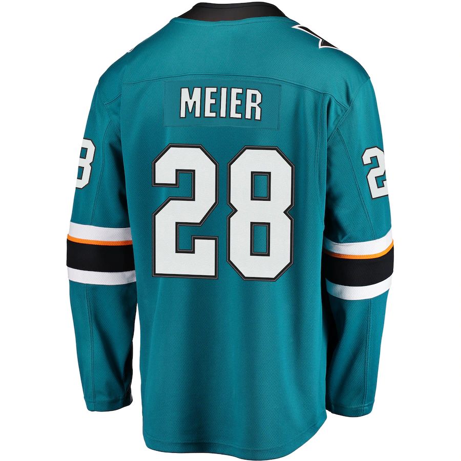 SJ.Sharks #28 Timo Meier Fanatics Branded Home Premier Breakaway Player Jersey  Teal Stitched American Hockey Jerseys - Main View