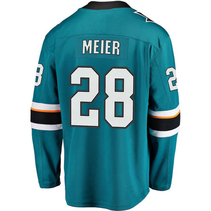SJ.Sharks #28 Timo Meier Fanatics Branded Home Premier Breakaway Player Jersey  Teal Stitched American Hockey Jerseys - Main View