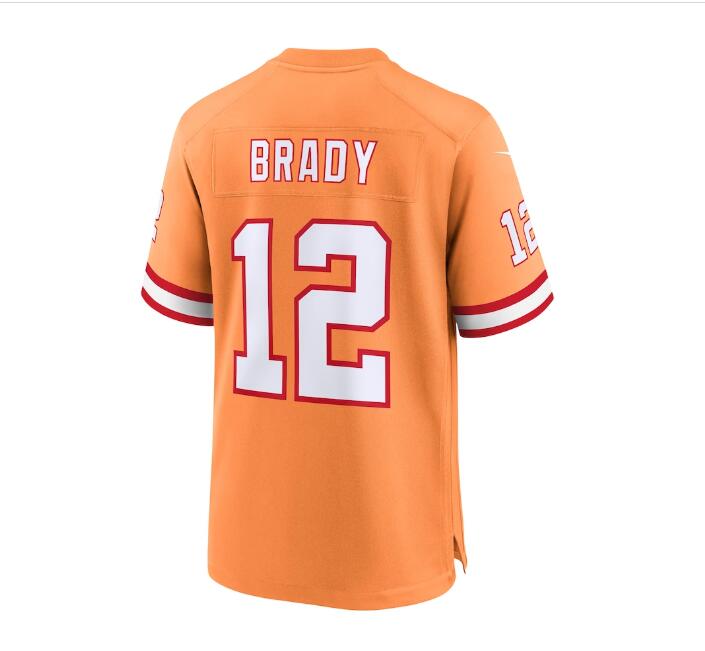 TB.Buccaneers #12 Tom Brady Throwback Game Jersey - Orange Stitched American Football Jerseys - Main View