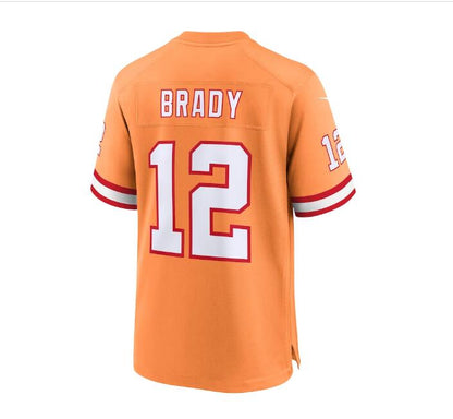 TB.Buccaneers #12 Tom Brady Throwback Game Jersey - Orange Stitched American Football Jerseys - Main View