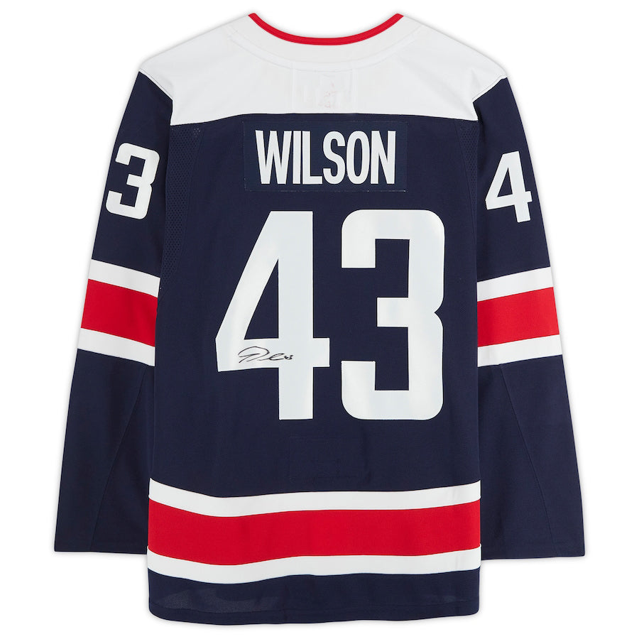 W.Capitals #43 Tom Wilson Fanatics Authentic Autographed Alternate Authentic Jersey Navy Stitched American Hockey Jerseys - Main View