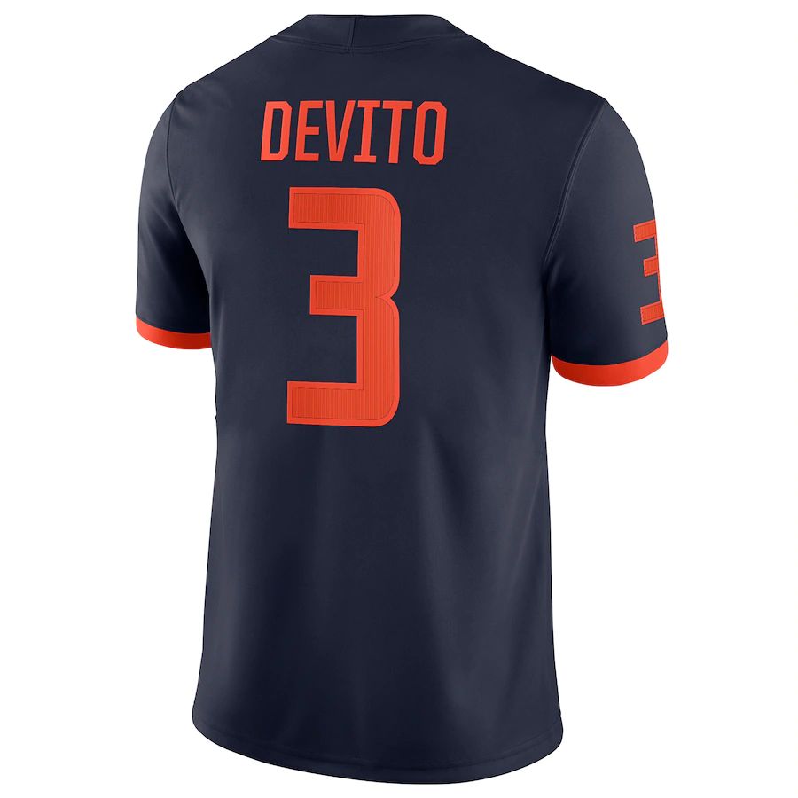 I.Fighting Illini #3 Tommy DeVito NIL Replica Football Jersey  Navy Stitched American College Jerseys - Main View
