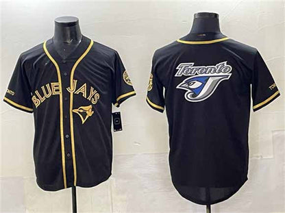 Toronto Blue Jays Team Big Logo Black Gold Cool Base Stitched Baseball Jersey - Main View