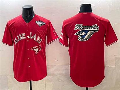 Toronto Blue Jays Team Big Logo Red 2025 World Series Home Cool Base Stitched Baseball Jersey - Main View