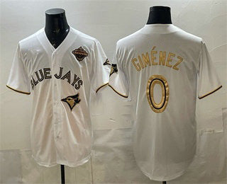 Toronto Blue Jays #0 Andres Gimenez White Gold 2025 American League Champions Limited Stitched Baseball Jersey - Main View