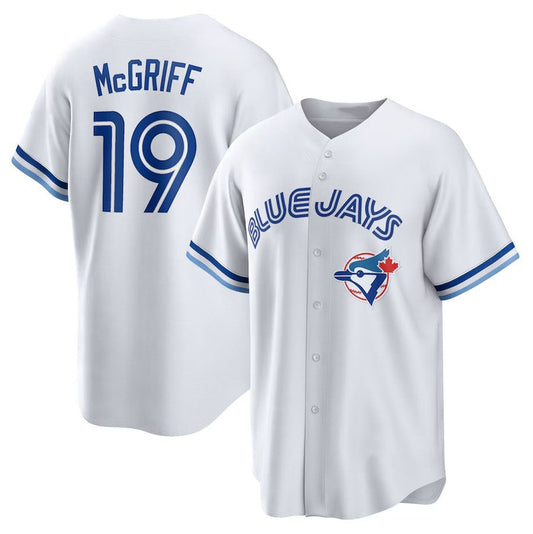 Toronto Blue Jays #19 Fred McGriff Cooperstown Collection 2023 Hall of Fame Inline Replica Jersey - White Stitched Baseball Jersey - Main View