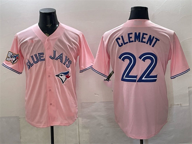 Toronto Blue Jays #22 Ernie Clement Pink 50 Seasons Patch Stitched Baseball Jersey - Main View