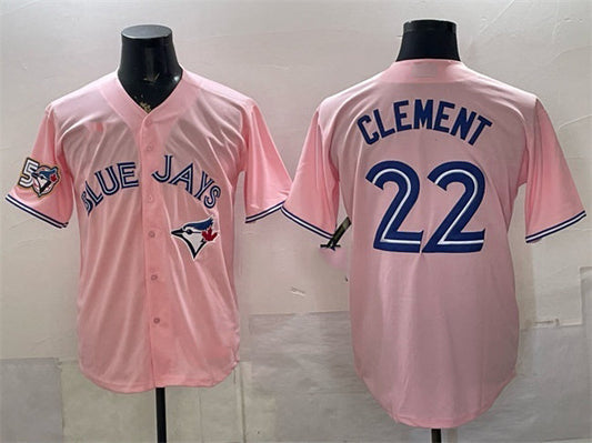 Toronto Blue Jays #22 Ernie Clement Pink 50 Seasons Patch Stitched Baseball Jersey - Main View