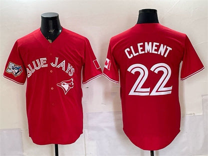 Toronto Blue Jays #22 Ernie Clement Red 50 Seasons Patch Stitched Baseball Jersey - Main View