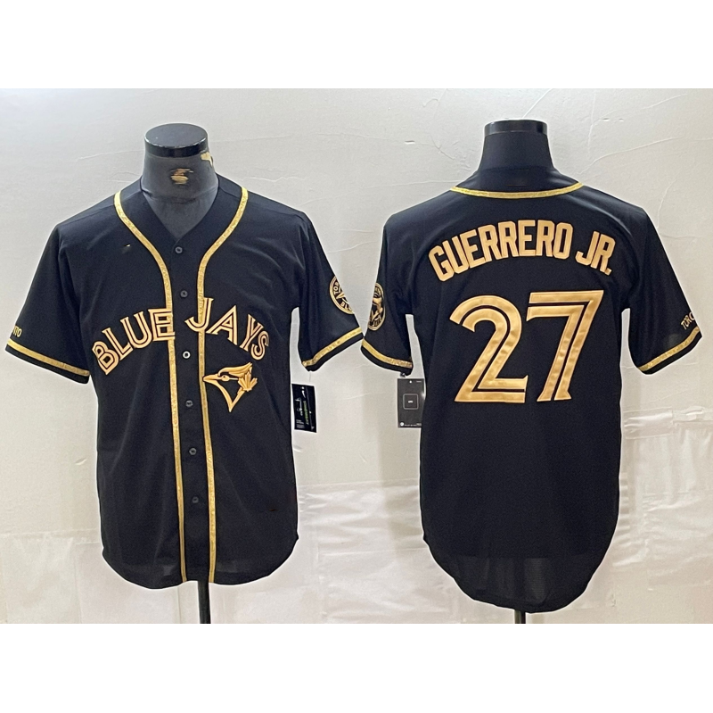Toronto Blue Jays #27 Vladimir Guerrero Jr Black Gold Cool Base Stitched Baseball Jersey - Main View