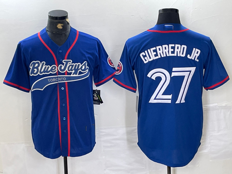 Toronto Blue Jays #27 Vladimir Guerrero Jr Blue Cool Base Stitched Baseball Jerseys - Main View