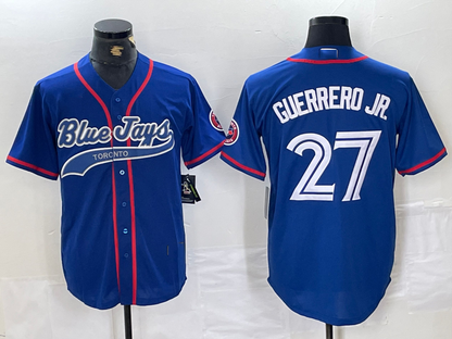 Toronto Blue Jays #27 Vladimir Guerrero Jr Blue Cool Base Stitched Baseball Jerseys - Main View