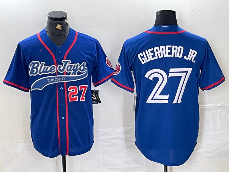 Toronto Blue Jays #27 Vladimir Guerrero Jr Blue Cool Base Stitched Baseball Jerseys - Main View