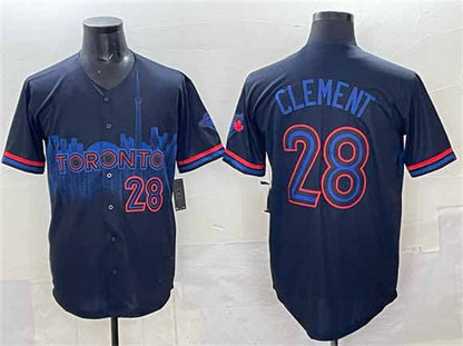 Toronto Blue Jays #28 Ernie Clement Navy 2024 City Connect Limited Stitched Baseball Jersey - Main View