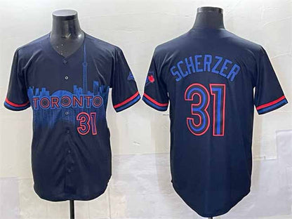 Toronto Blue Jays #31 Max Scherzer Navy 2024 City Connect Limited Stitched Baseball Jersey - Main View