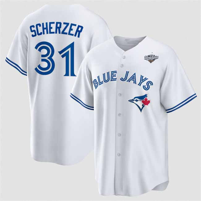 Toronto Blue Jays #31 Max Scherzer White 2025 World Series Home Cool Base Stitched Baseball Jersey - Main View