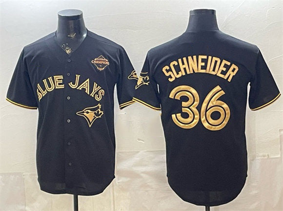 Toronto Blue Jays #36 Davis Schneider Black Gold 2025 American League Champions Limited Stitched Baseball Jersey - Main View
