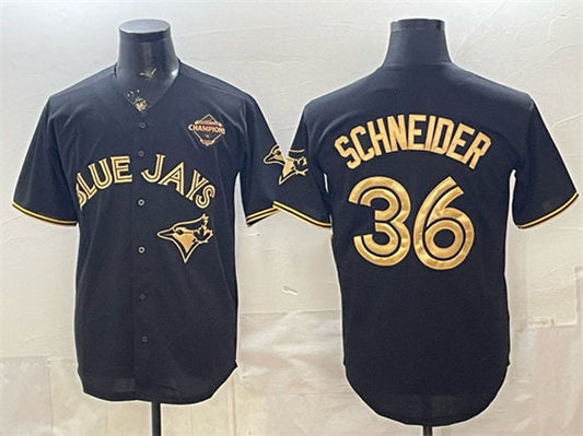 Toronto Blue Jays #36 Davis Schneider Black Gold 2025 American League Champions Limited Stitched Baseball Jersey - Main View