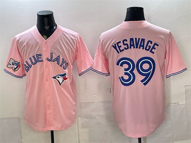Toronto Blue Jays #39 Trey Yesavage Pink 50 Seasons Patch Stitched Baseball Jersey - Main View