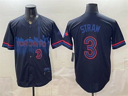 Toronto Blue Jays #3 Myles Straw Navy 2024 City Connect Limited Stitched Baseball Jersey - Main View