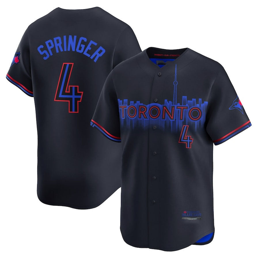 Toronto Blue Jays #4 George Springer 2024 City Connect Limited Player Jersey - Black Baseball Jerseys - Main View
