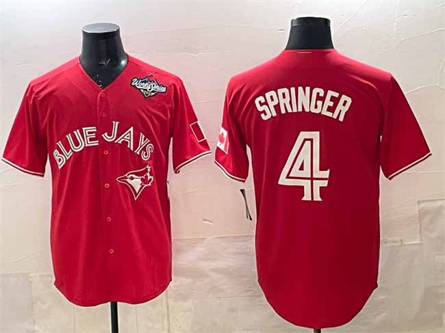Toronto Blue Jays #4 George Springer Red 2025 World Series Cool Base Stitched Baseball Jersey - Main View
