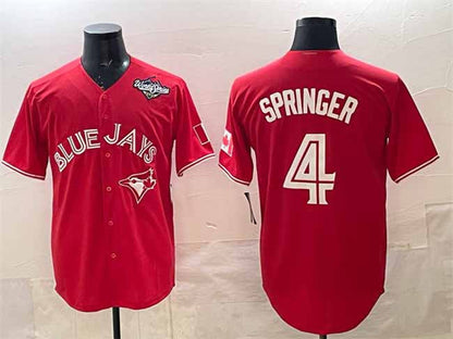 Toronto Blue Jays #4 George Springer Red 2025 World Series Cool Base Stitched Baseball Jersey - Main View