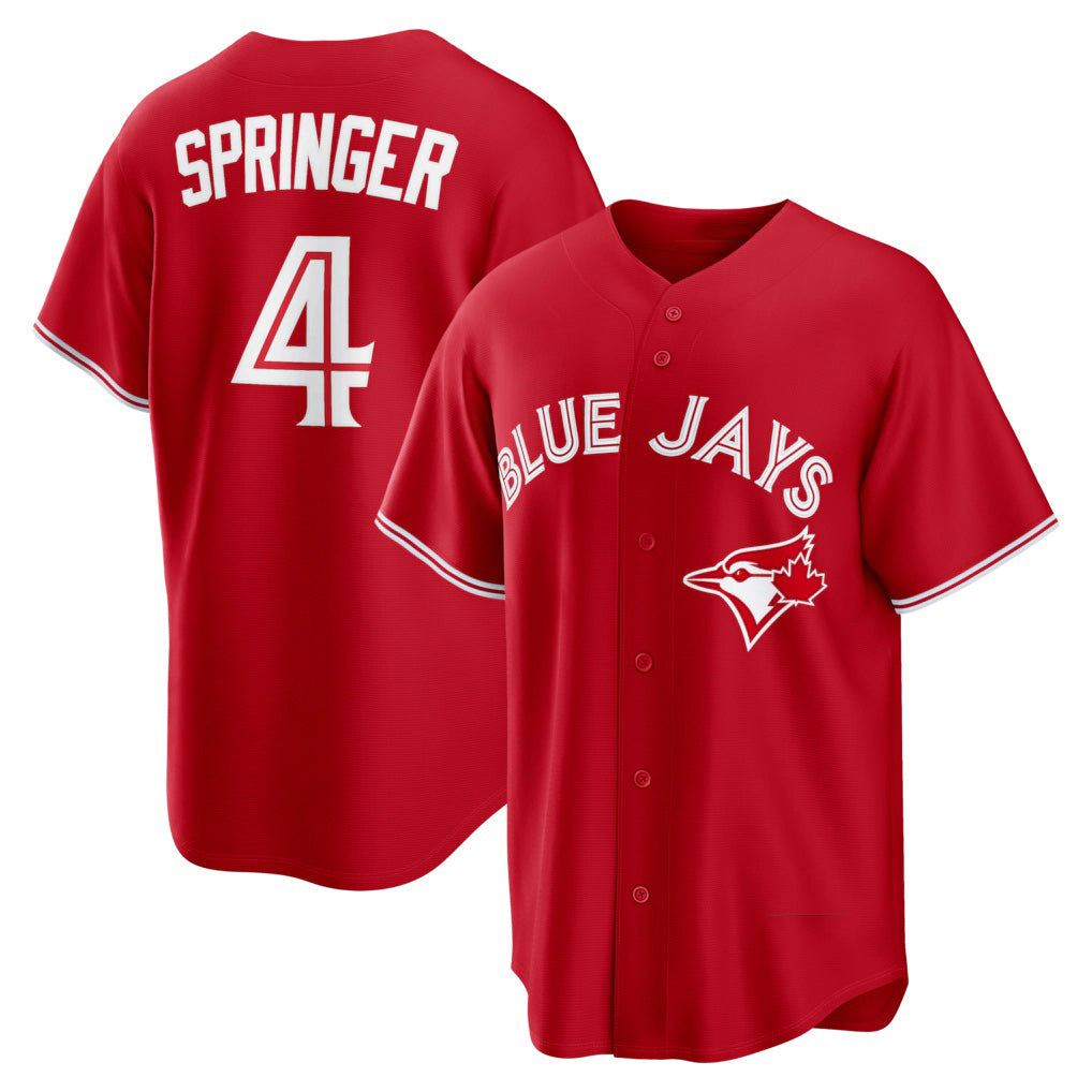 Toronto Blue Jays #4 George Springer Red Canada Day Replica Stitched Baseball Jersey - Main View