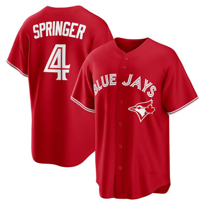 Toronto Blue Jays #4 George Springer Red Canada Day Replica Stitched Baseball Jersey - Main View