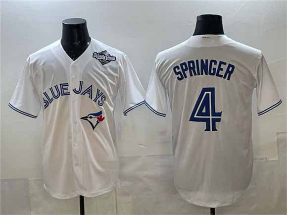 Toronto Blue Jays #4 George Springer White 2025 World Series Home Cool Base Stitched Baseball Jersey - Main View