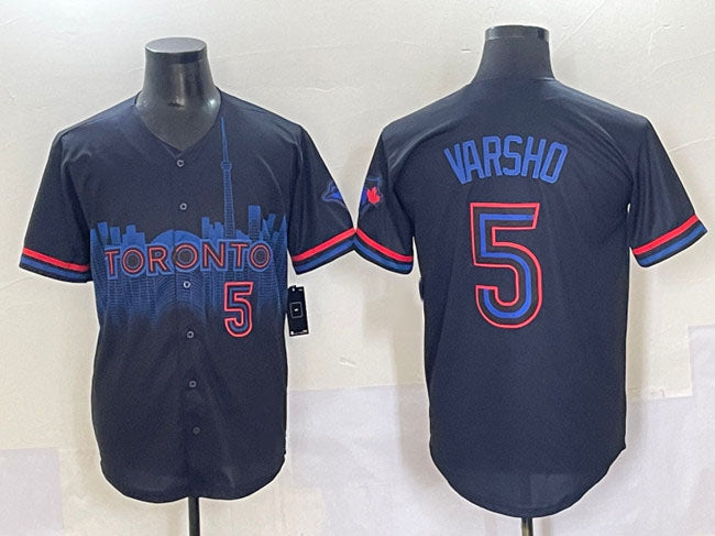 Toronto Blue Jays #5 Daulton Varsho Navy 2024 City Connect Limited Stitched Baseball Jersey - Main View