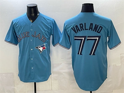Toronto Blue Jays #77 Louis Varland Blue Stitched Baseball Jersey - Main View