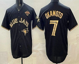 Toronto Blue Jays #7 Kazuma Okamoto Black Gold 2025 American League Champions Limited Stitched Baseball Jersey - Main View
