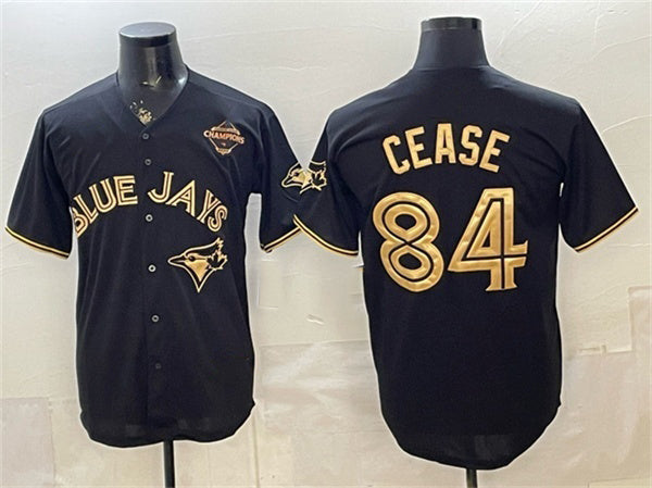 Toronto Blue Jays #84 Dylan Cease Black Gold 2025 American League Champions Limited Stitched Baseball Jersey - Main View