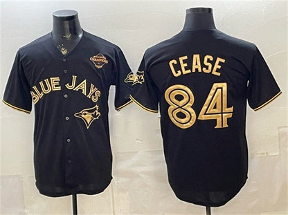 Toronto Blue Jays #84 Dylan Cease Black Gold 2025 American League Champions Limited Stitched Baseball Jersey - Main View