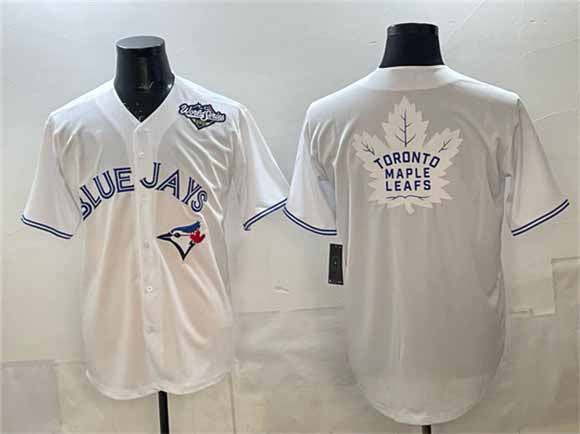 Toronto Blue Jays & Leafs White 2025 World Series With White Leafs Logo Cool Base Stitched Baseball Jersey - Main View