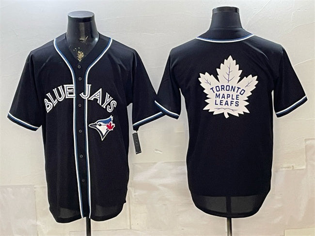 Toronto Blue Jays & Leafs With White Leafs Logo 2026 Fashion Replica Black Out Stitched Baseball Jersey - Main View