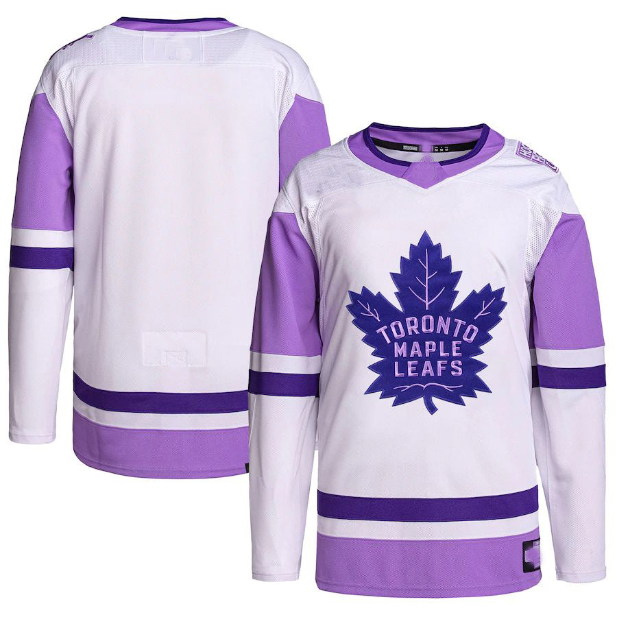 T.Maple Leafs Hockey Fights Cancer Primegreen Authentic Blank Practice Jersey White Purple Stitched American Hockey Jerseys - Main View