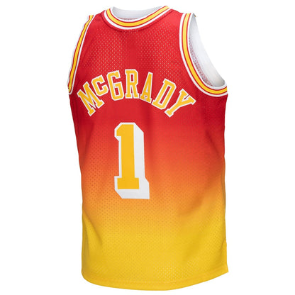 H.Rockets #1 Tracy McGrady Mitchell & Ness 2004-05 Hardwood Classics Fadeaway Swingman Player Jersey Gold Red Stitched American Basketball Jersey - Main View